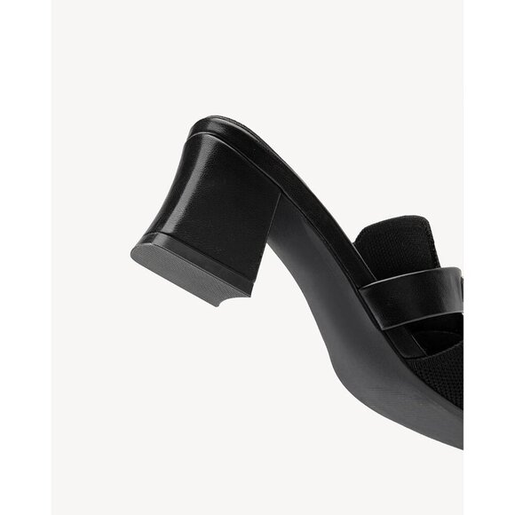 🆕Mousse Fit Black Mesh Knit Mules Women’s Pointed Toe Block Heel Slip-On Slides - Picture 4 of 5